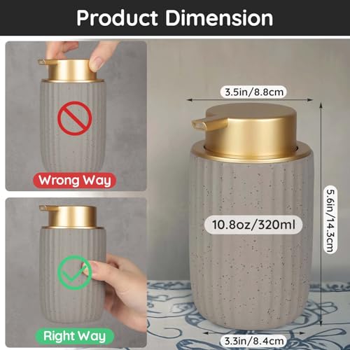 Image of Segbeauty 10.8oz Ceramic Foaming Soap Dispenser, 320ml Empty Refillable Liquid Hand Wash Dish Soap Dispenser, Body Wash Shampoo Pump Bottle Dispensing Container for Kitchen Bathroom Countertop Gray