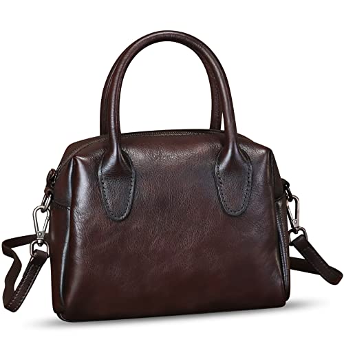 Image of Genuine Leather Handbag for Women Leather Top Handle Purse Retro Handmade Satchel Vintage Crossbody Hobo Bag