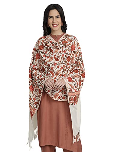 Zamour Kashmir Women Stole Scarf Wrap Shawl with Indian Embroidery Flower - 6379