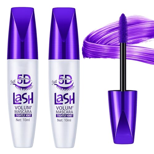 Just 5D Lash Volum' Mascara - Waterproof Purple Bubble Mascara Set for Sensitive Eyes, Smudge Proof Clear Formula, Lengthening Volume Enhancing Eye Contour Depth, Vibrant Colour with Tightly Knit