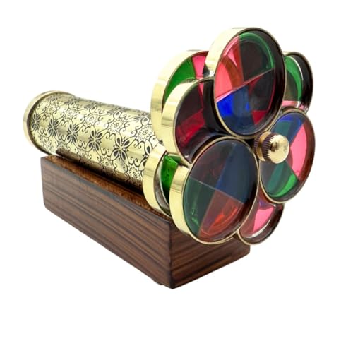 BAZROSS Handcrafted Etched Floral Pattern Lacquered Brass Kaleidoscope - Vintage Collection Kaleidoscope, Two Separate Turning Wheels-A Perfect Addition to Any Collection