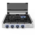 CONTOURE RV 3-Burner Recessed Gas Cooktop | Stainless Steel | 6,500/8,000 BTU Burners | Modern LED Knobs | Glass Cover | Built-in Design | Propane-Powered | CSA Certified | CT-1700