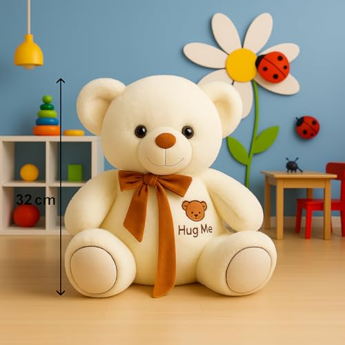 Image of ZEXSAZONE Toy Cute Rainbow Colored Huggable Teddy Bear | 32 cm | Plushie Soft Toys for Kids | Plush Soft Toys for Baby Boys and Girls Kids - Teddy | Best Valentine Gift (Cream)