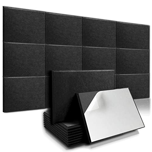 10Pcs 12mm Paneles acústico Rectangular 40x30cm paneles acustico insonorizacion alta densidad Paneles Absorción Acústica de bordes biselados autoadhesivos Decoración de Paredes y Tratamiento Negro Cover