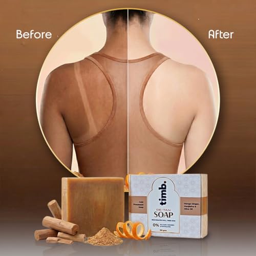 Image of Timb Tan Removal Bath Soap Bar | Handmade Cold Processed Skin Brightening Bathing Soap | With Mango Ginger, Manjistha & Olive Oil | 100% Chemical Free | For Men & Women - 100g (Pack of 3)
