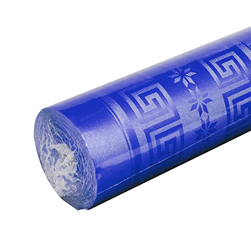 Pro Nappe - Réf R485019I - Nappe jetable en papier damassé en rouleau de 50 M de long X 1,18 M de large - Papier damassé au motif universel chic et classique - 166 couverts - Couleur bleu marine