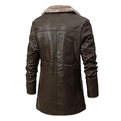 Ymosrh Men's Leather Coats Faux Sherpa Lined Bomber Jacket Winter Warm Turn-Down Collar Coats Jacket, M-5XL2