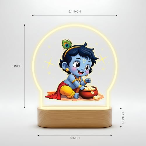 Image of Giftplease Divine Bal Krishna LED Night Light - Warm Glow Decorative Lamp for Pooja Room & Home Decor - Vibrant Printed Little Krishna /Laddu Gopal Table Lamp for Gifting & Festivals GL 10