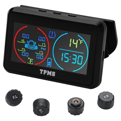 YOUNGFLY RV Tire Pressure Monitoring System, TPMS Sensors (0-145PSI) Windshield with Solar Charge and 4 Waterproof External Sensors LCD Display Real Time Auto Alarm Pressure Temperature for Car RV SUV Cover