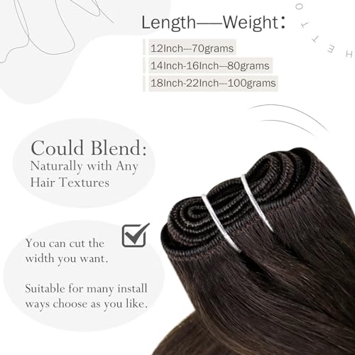 Hetto Weft Hair Extensions Real Human Hair Dark Brown, Durable Hand Tied Sew in Hair Extensions Human Hair - Image 4