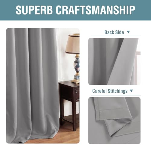 Image of H.VERSAILTEX Grey Blackout Curtains for Bedroom Thermal Insulated Room Darkening Blackout Curtain Panel for Door, Window Panel Drapes - 1 Panel - 52 inch Wide by 102 inch Long, Dove Gray, Grommet Top