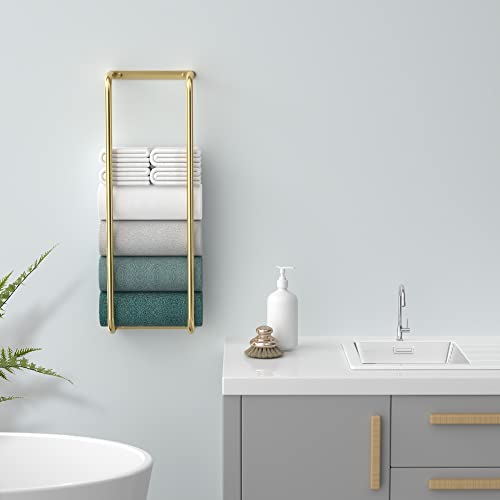 Rxvotocr Towel Rack For Bathroom Wall Mounted, Bathroom Towel Storage, Rolled Bath Towel Holder, Small Space Bathroom Towel Storage, Bathroom Organizer - Brushed Gold thumb #6