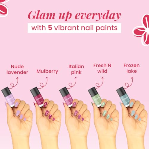 Image of Coloressence Fresh Bloom Nail Paint Kit, Set of 5 with FREE Nail Polish Remover | Glossy Finish | Quick Dry | Chip Resistant