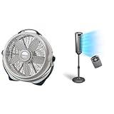 Lasko Wind Machine 20' 3300 Floor Fan and 52' 2535 Oscillating Pedestal Fan with Remote Control and Adjustable Heights