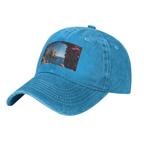 Belle île avec des fleurs imprimées casquette de baseball, unisexe, réglable, casquette de golf/tennis/plage/randonnée noir, Bleu, taille unique