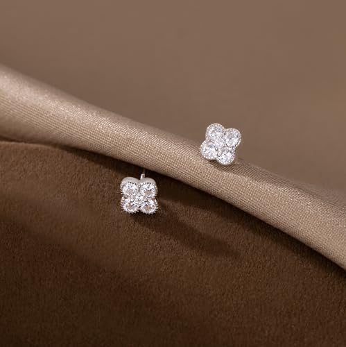 SLUYNZ Solid 925 Sterling Silver Small Clover Earrings Stud for Women Teens CZ Clover Stud Earrings4