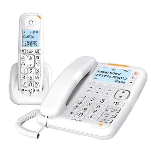 ALCATEL XL785 Combo - DECT - Téléphone Fixe Filaire + Combiné sans Fil - Larges Touches - Répondeur - Audio-Boost - Sonneries Fortes - Compatible Aides...