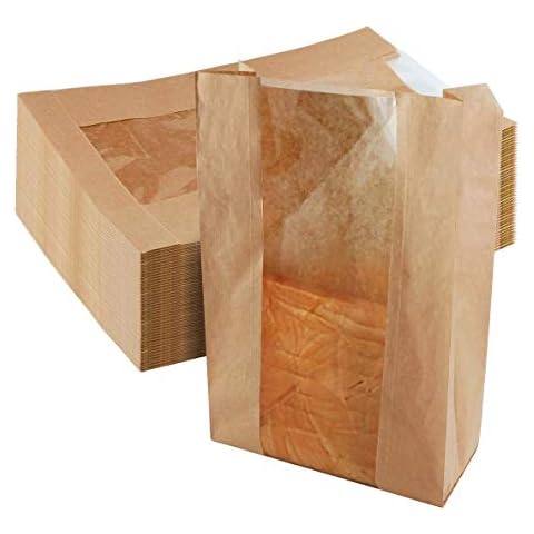 Newbested 30 Pack Kraft Paper Bread Loaf Bag with Clear Front Window,Brown Bakery Cookie Food Coffee Storage Packaging Treat Bag (14" x 8.3" x 3.5") Cover