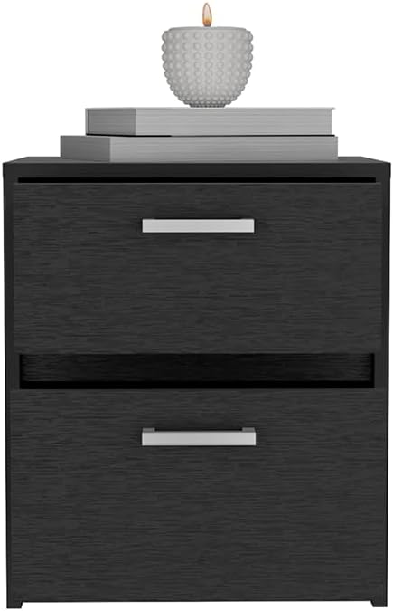 Nightstand Chequered Two Bedside Table Drawers, Wooden Bedside Table, Black Wengue Finish Night Stand with Smooth Gliding Drawers, Modern Bedroom Furniture for Adults and Teens
