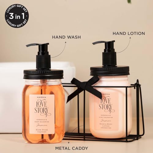 Image of Kimirica Hand Wash & Hand Lotion Duo Love Story Gift Set with Metal Caddy|Goodness of Aloe Vera, Ginkgo Biloba 100% Vegan & Paraben Free | Gifts for Women & Men | Luxury Premium Handcare Gift Hamper , 500 Ml X 2