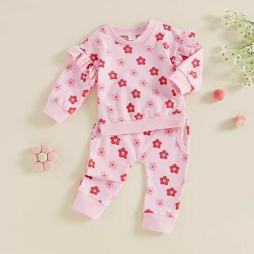 Toddler Baby Girl Clothes Long Sleeve Floral Sweatshirt Shirt Top+Pants Infant Fall Winter Outfits2