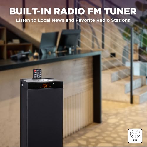 Image of GOgroove Bluetooth Tower Speaker with Subwoofer Built in - Floorstanding Home Speaker with Powerful Bass and Dual Drivers, 120W Peak Power, MP3 3.5mm Aux, USB 2.0 Port Flash Drive, FM Radio (Single)