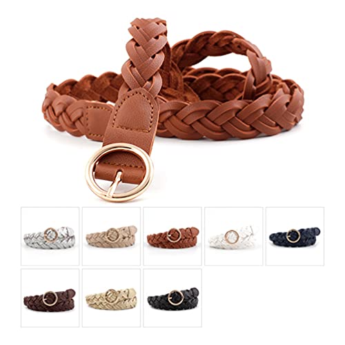 Familyhouse Women's Braided Non-porous Woven Leather Skinny Belt with O-ring Buckle for Jeans Dress Ladies Belts3