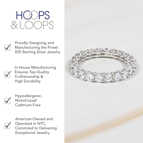 Hoops & Loops 925 Sterling Silver Cubic Zirconia 3mm Round-Cut Eternity Wedding Band Rings, Bridal Stackable Engagement Anniversary Ring for Women3
