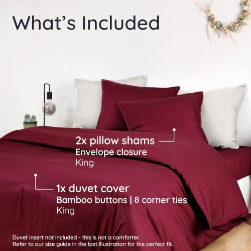 Image of Bambaw 100% Viscose Derived from Bamboo Duvet Cover King Size - 3 Piece Cooling Duvet Cover Set, Super Soft Duvet Cover King Size, Breathable Duvet Cover King, Soft Bedding, No Comforter (Burgundy)