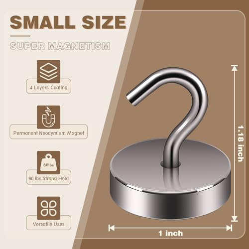 Image of Neosmuk Magnetic Hooks Steel Tube Design for Cruise,80lb+ Grey,10 Pack | Cruise Ship Essentials,Heavy Duty Magnett Hooks for Cabins, Refrigerator, Grill, Hanging, and Travel Extra Strong Must-Haves