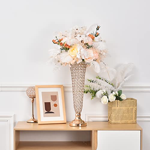 Vincidern 4Pcs Crystal Trumpet Floral Vase Wedding Flower Vase For Table Centerpiece, 21 Inch Tall Gold Flower Vase For Home Decoration #TOP1
