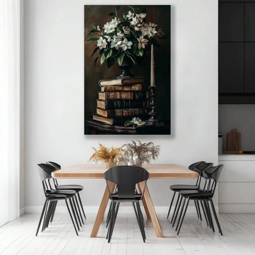 Toile florale vintage avec bougies 55x95cm tableau déco salon et chambre