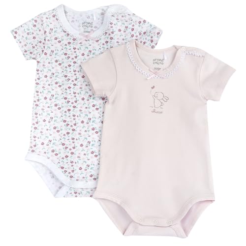Chicco, Body Bebé Niño y Niña, Set de 2 Bodies con Mangas Cortas en Tejido Suave, Ropa Niño y Niña, Designed in Italy