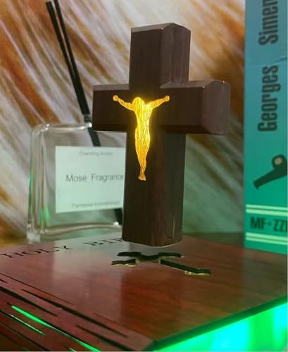 Image of Levitating Cross Lamp Floating Jesus & Bible Night Light Colorful Magnetic Levitation Cross Ornament Glowing Cross Light Home Desk Decoration