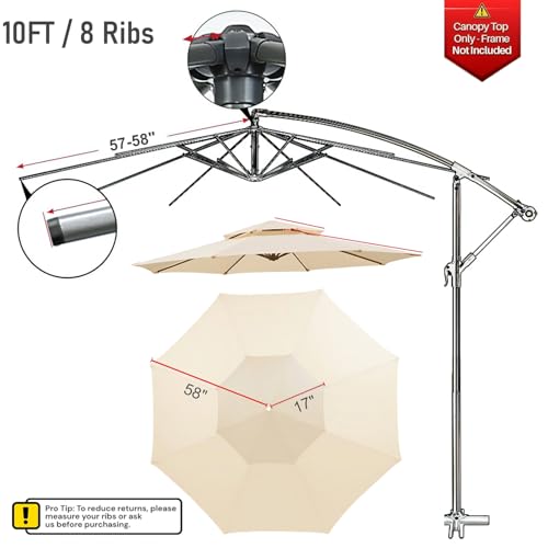 GLDDFDG 9FT / 8 Ribs Patio Umbrella Replacement Canopy with Double Top Vented, Offset Cantilever Umbrella Cover with Tie, Heavy Duty UV30+ Fabric with Air Vent, for Garden (Canopy Only),Khaki,9FT by GLDDFDG - Used condition - Image 6