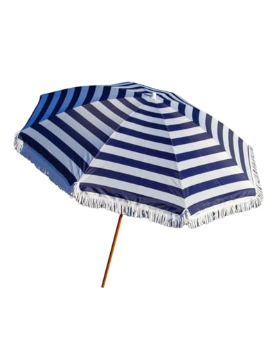 SUN & SURF Parasol de plage 200 cm avec franges, mât inclinable effet bois, protection solaire UPF 50+, sac assorti inclus, résistant au vent