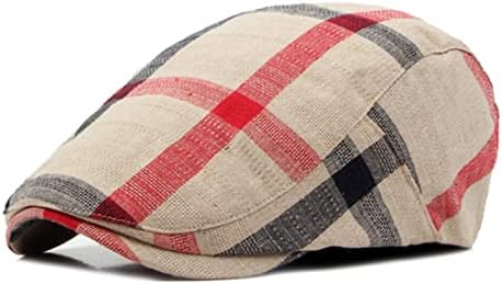 YICHUN Unisex Men Women Beret Hat Baseball Newsboy Hat Vintage Flat Cap Plaid Outdoors Sun Hat Ivy Golf Driving Cap (Beige)