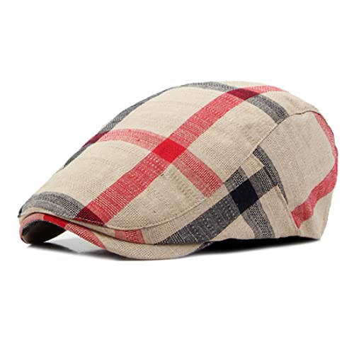 Yichun Unisex Men Women Beret Hat Baseball Newsboy Hat Vintage Flat Cap Plaid Outdoors Sun Hat Ivy Golf Driving Cap (Beige) #TOP13
