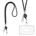 Victorini Crystal Transparent Card Holder with Lanyard, Lanyard and Badge Set, Keyring Badge Holders and Neck Strap for Keys ID (Black)