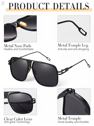 Image of Frienda 3 Pairs Retro Sunglasses for Men Oversized Men Shades Glasses Fashion Alloy Metal Gold Frame Polarized Sun Glasses