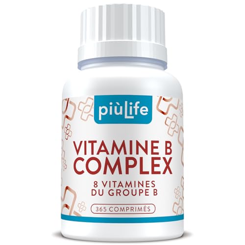 Vitamine B Complex 1 Par Jour PiùLife, 100% VNR Vitamine B6 B1 B2 B3 Niacine, B5, B7 Biotine, B9 Acide Folique, B12, Complexe B, Energie, Peau, Cheveux, 365 Comprimés