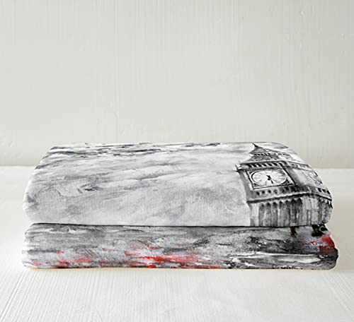 London Sherpa Blanket For Bed Sofa Couch Couples Soft Big Ben Fleece Throw Blanketgrey Red Double Decker Bus Pattern Plush Blanket Decorative Chic Paris Cityscape Fuzzy Blanket Street Twin 60"X80" #TOP4