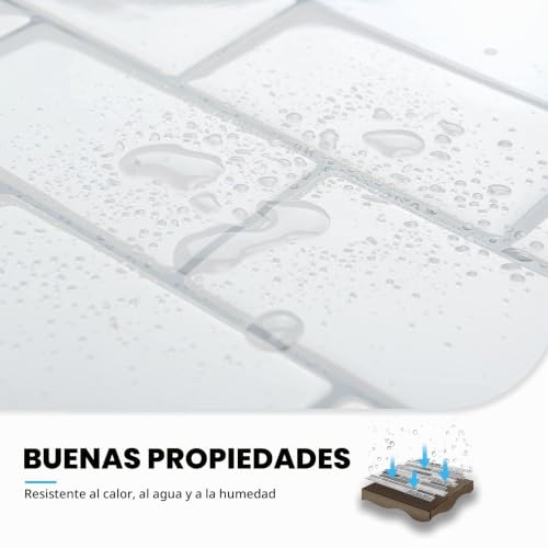 Miniatura 5 de Art3d - Azulejos Del Subterráneo De Láminas De Vinilo Adhesivo, Color Blanco Brillante Con Lechada Gris, 30 X 30 Cm, Despegar Y Pegar, 10 Unidades