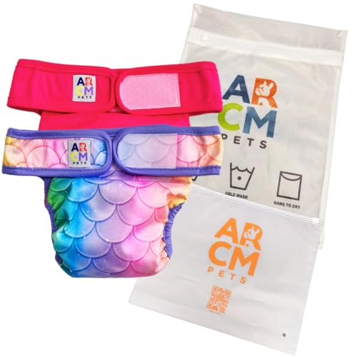 ARCM Pets No Tail Hole Washable Pet Diapers, Dog Diapers Female & Baby Goat Diapers-Ultra Absorbent, Premium Doggie Diapers & Adjustable Waist Diapers for Small Dogs (Pink)