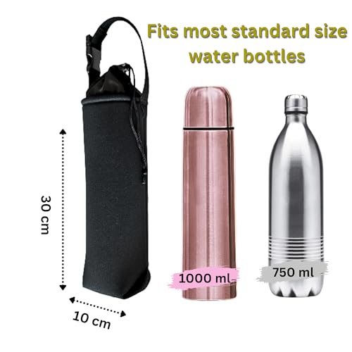 Image of 1 Litter Neoprene Water Bottle Carrier Bag with Adjustable Shoulder Strap,Insulated Water Bottle Cover for Stainless Steel /Glass /Plastic Bottles (Black)