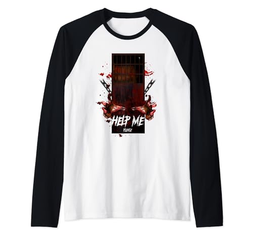 Funny Help Me Please Bloody Hands Halloween Camiseta Manga Raglan