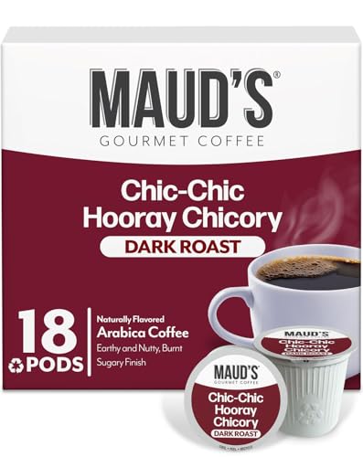 Image of Maud's Chicory Flavored Coffee Pods, 18 ct, Dark Roast Flavored Coffee in Single Serve Pods - 100% Arabica Beans, Compatible with Keurig K Cups Maker
