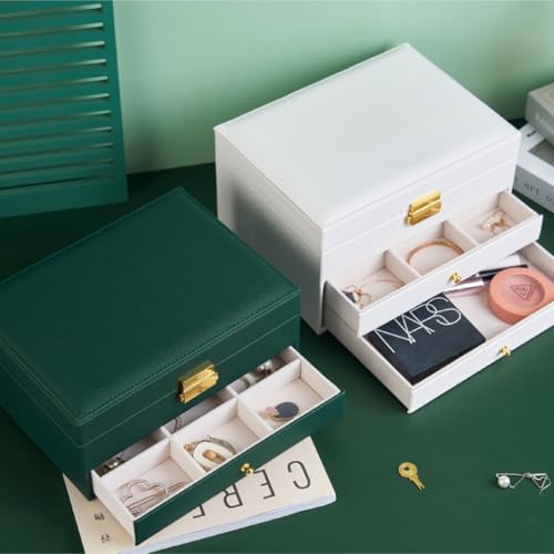 Boîte de rangement de bijoux en cuir cadeau rétro à trois couches - 7