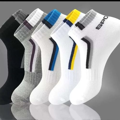 Image of MOMISY Men's Premium Cotton Cushion Ankle length Socks, (Multicolor) Pack of 5 (Free Size)