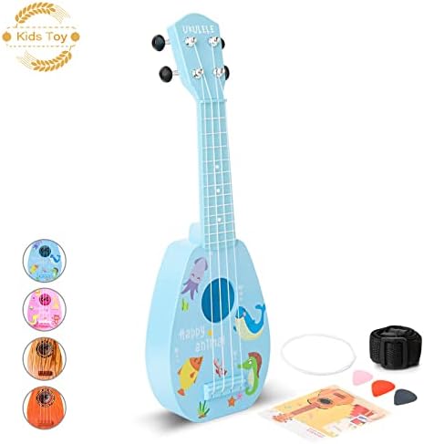Kids Guitar, 17 Inch Ukulele for Kids, Toy Guitar for Toddlers, Kids Musical Instruments Acoustic Toys Beginner Kit with Pick, StrapGreat for Toddler and Beginners, Christmas/New Year Gift(Blue)